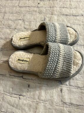 DEARFOAMS KNIT SLIDE SLIPPERS COZY TEXTURED HEATHER PATTERN SOFT PLUSH LINING M